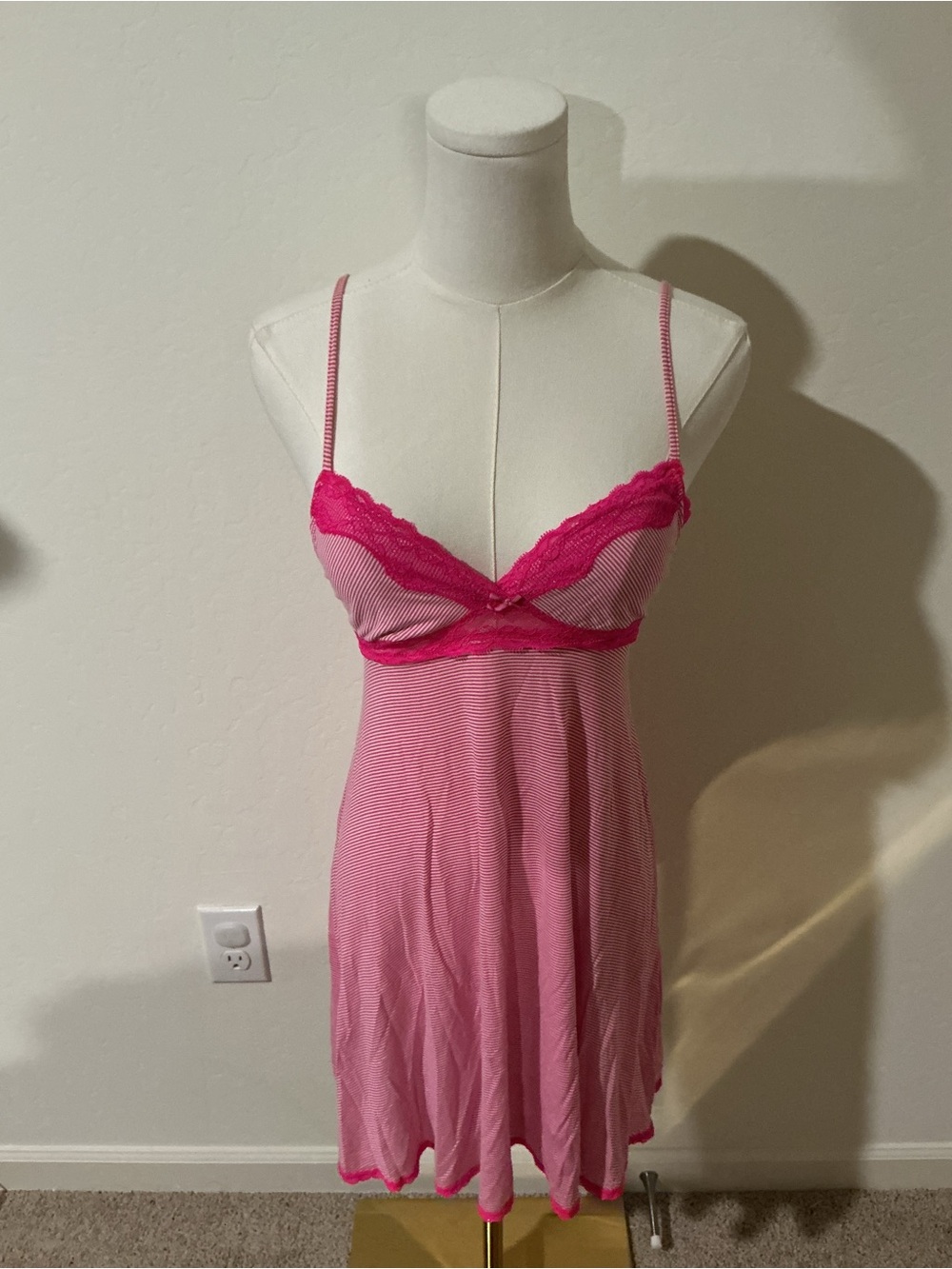 Victoria's Secret pink striped lace babydoll dress